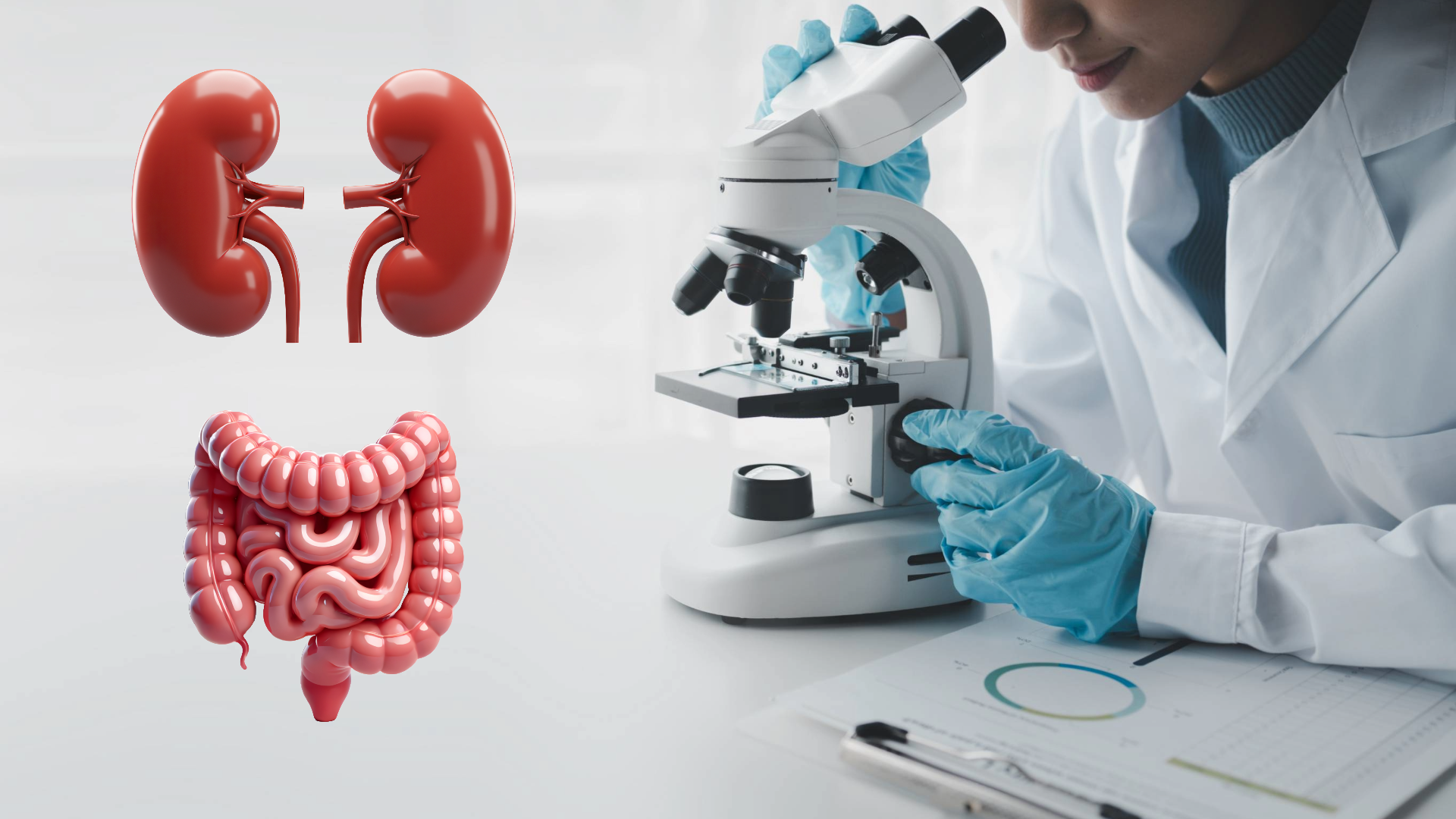 scientist looking through microscope to study gut bacteria's impact on kidneys